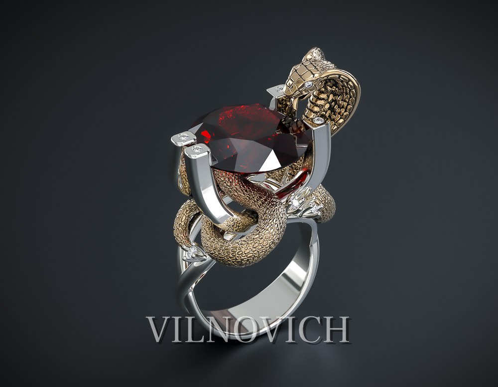 COBRA — Gemstone Snake Ring | Jewelry 3D Model STL — view 3