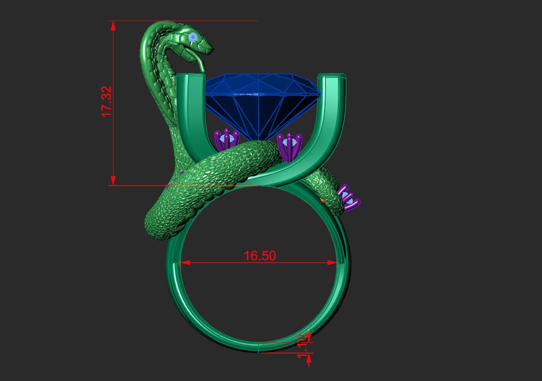 COBRA — Gemstone Snake Ring | Jewelry 3D Model STL — view 4