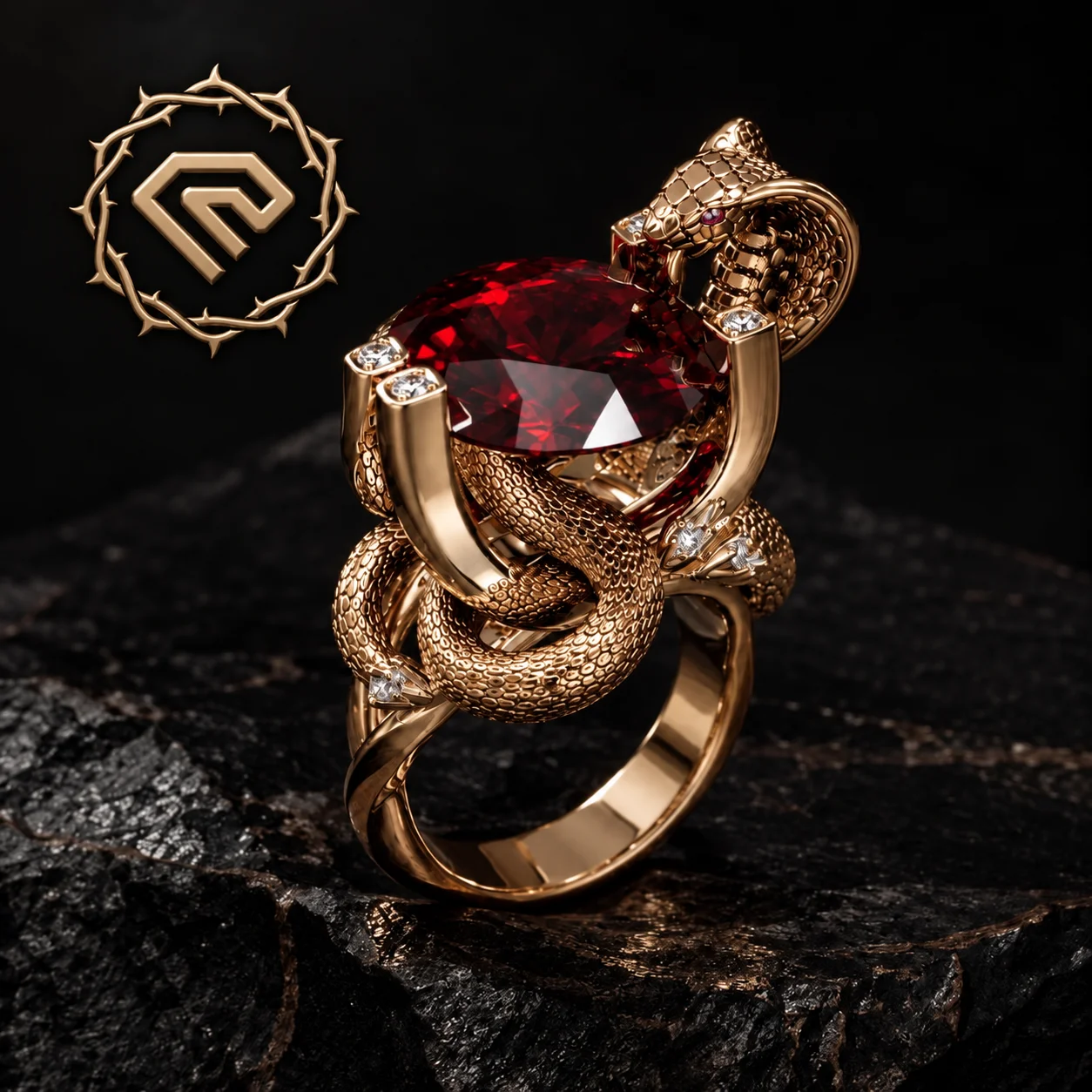 COBRA — Gemstone Snake Ring | Jewelry 3D Model STL