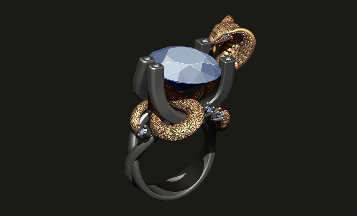 COBRA — Gemstone Snake Ring | Jewelry 3D Model STL — view 6