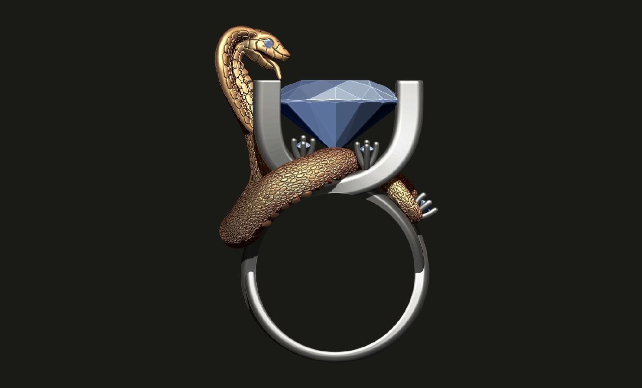 COBRA — Gemstone Snake Ring | Jewelry 3D Model STL — view 7