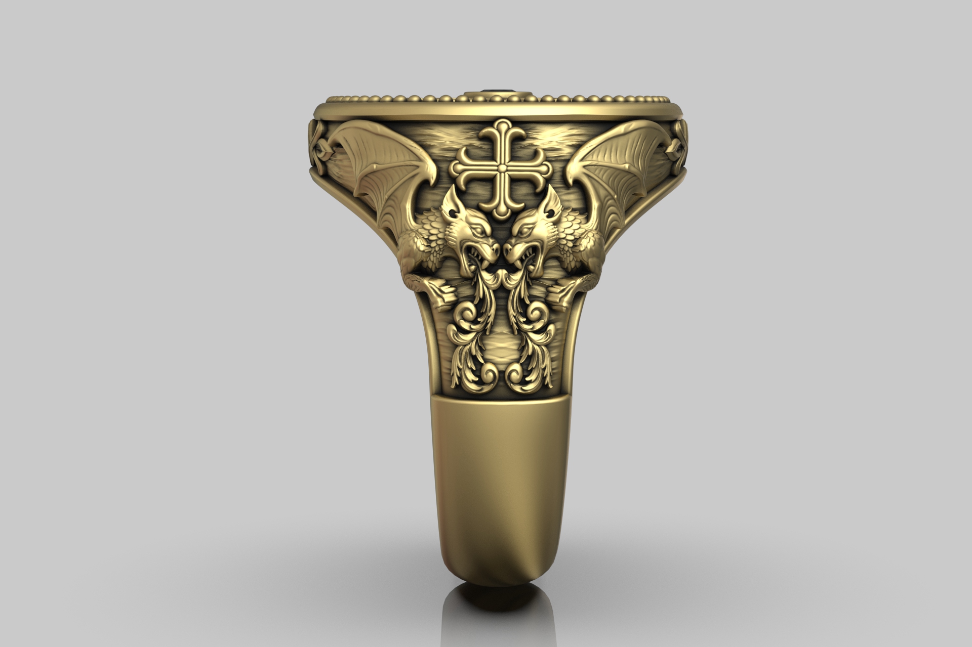 Gothic Dragon Cross Signet Ring — view 7