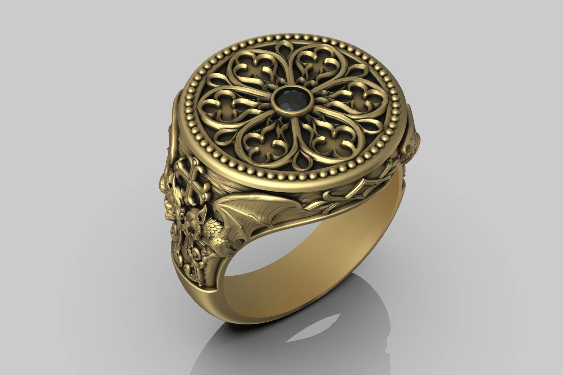 Gothic Dragon Cross Signet Ring — view 6