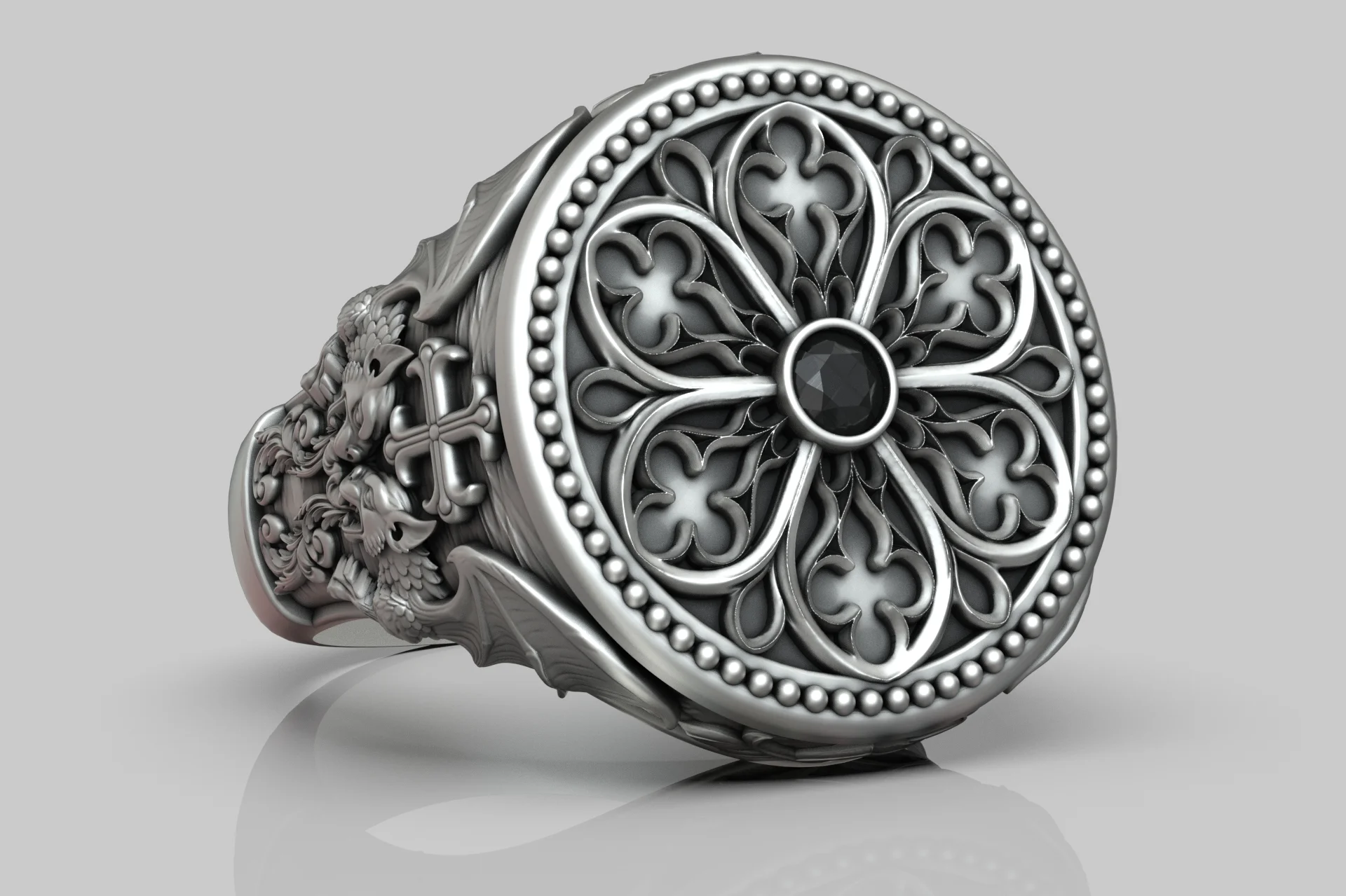 Gothic Dragon Cross Signet Ring