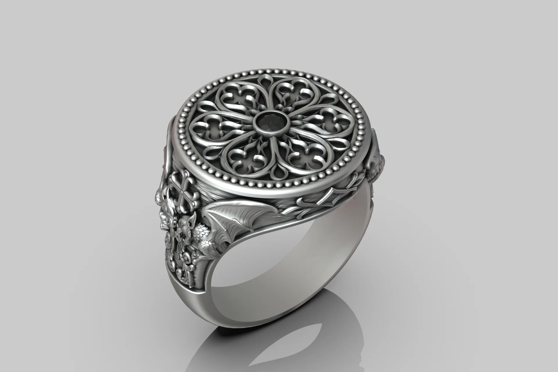 Gothic Dragon Cross Signet Ring — view 5