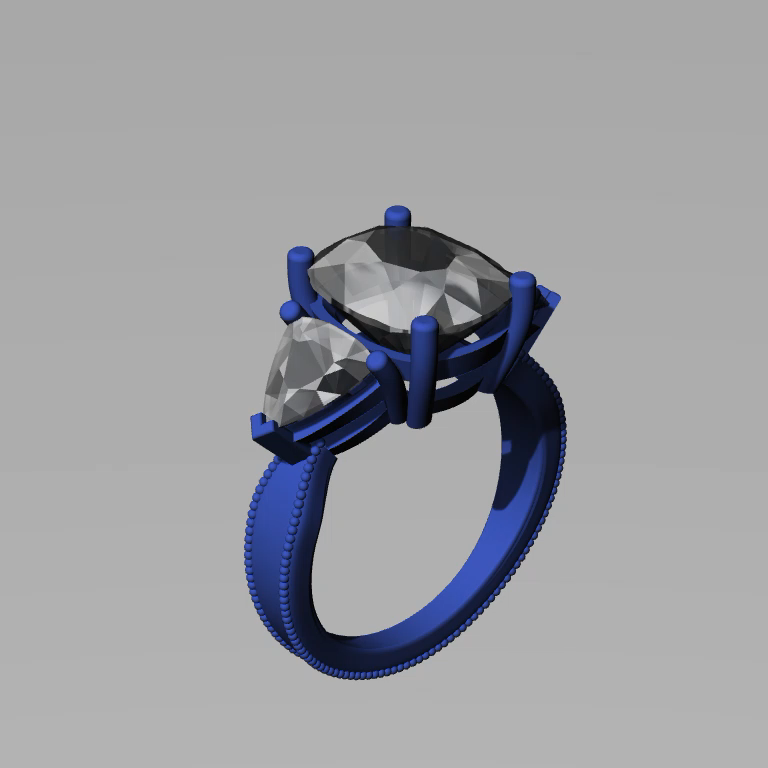 Cushion and Trillion Three-Stone Milgrain Ring — view 8