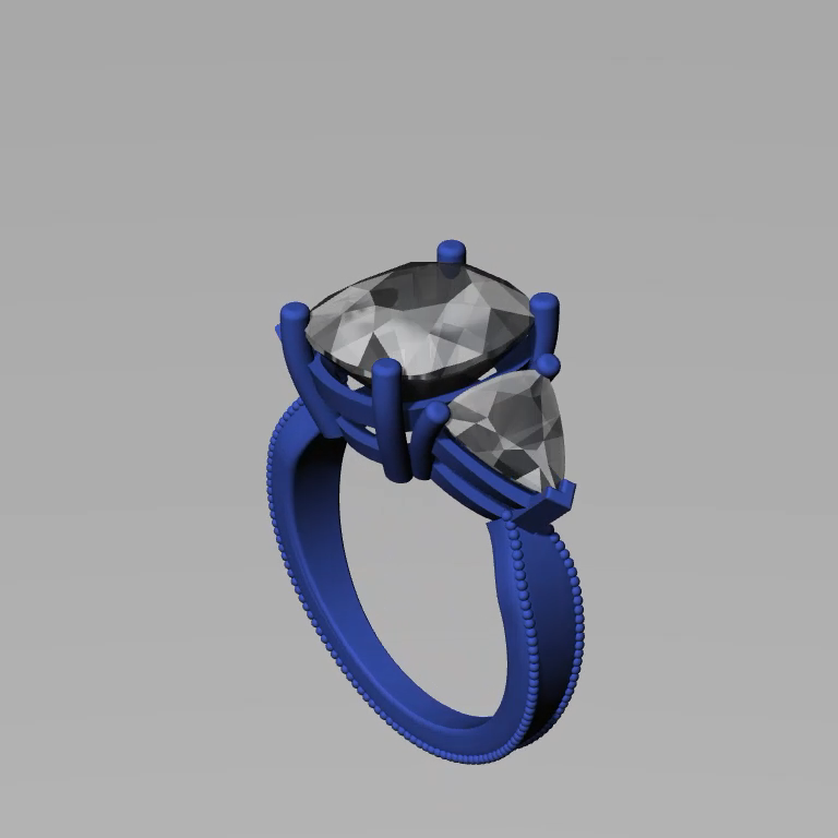 Cushion and Trillion Three-Stone Milgrain Ring — view 5