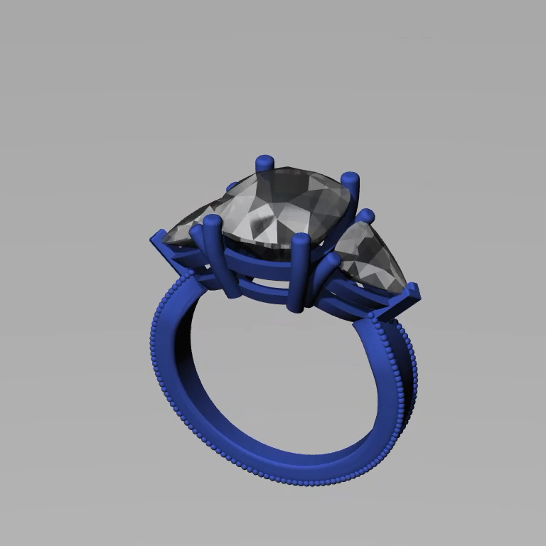 Cushion and Trillion Three-Stone Milgrain Ring — view 6
