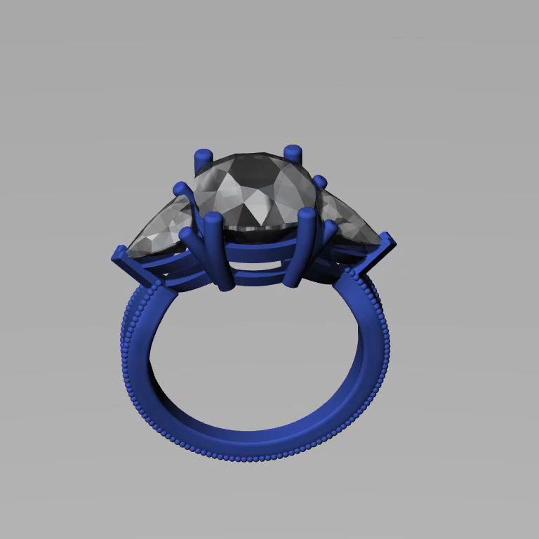 Cushion and Trillion Three-Stone Milgrain Ring