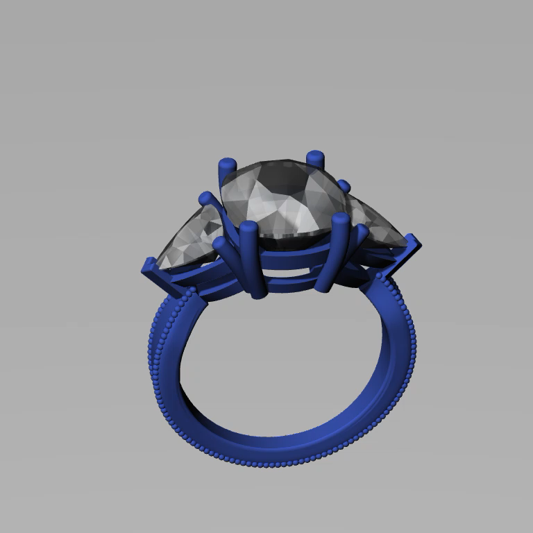 Cushion and Trillion Three-Stone Milgrain Ring — view 7