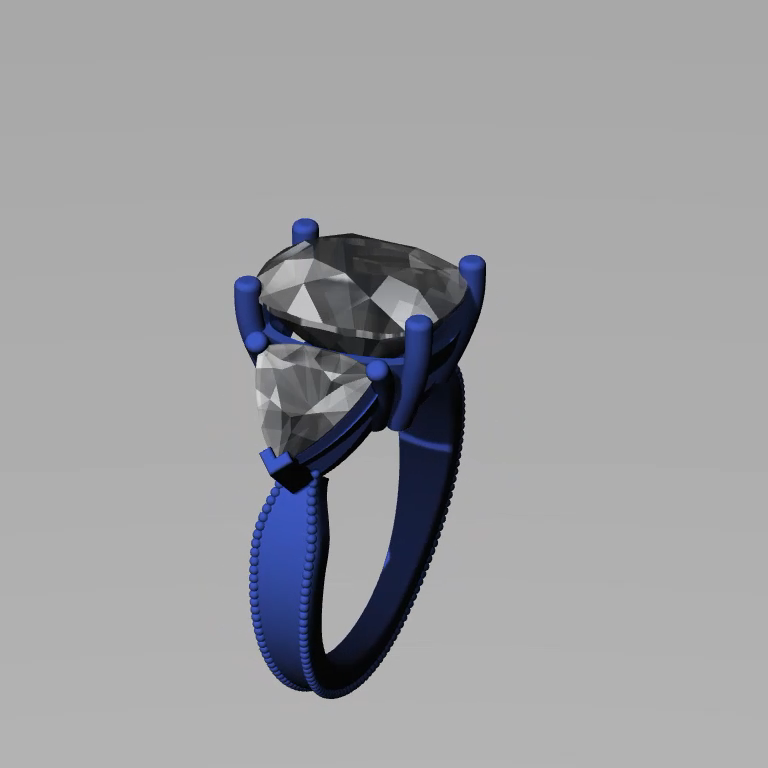 Cushion and Trillion Three-Stone Milgrain Ring — view 3