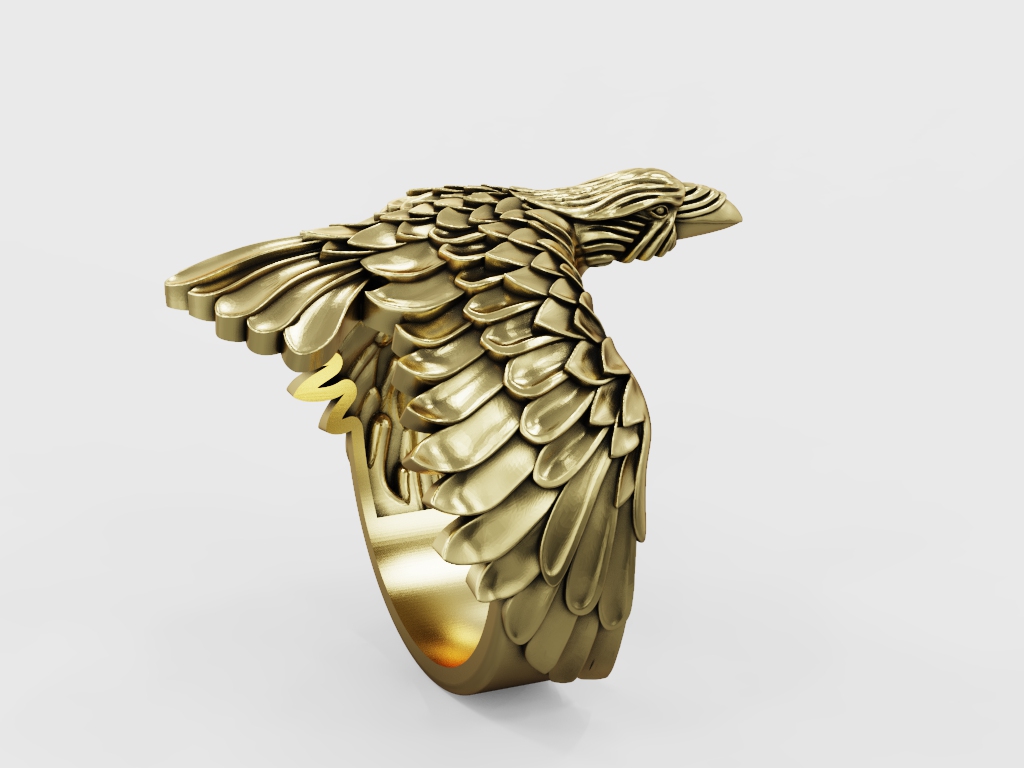 Raven Ring with Sculpted Feather Wings — view 8
