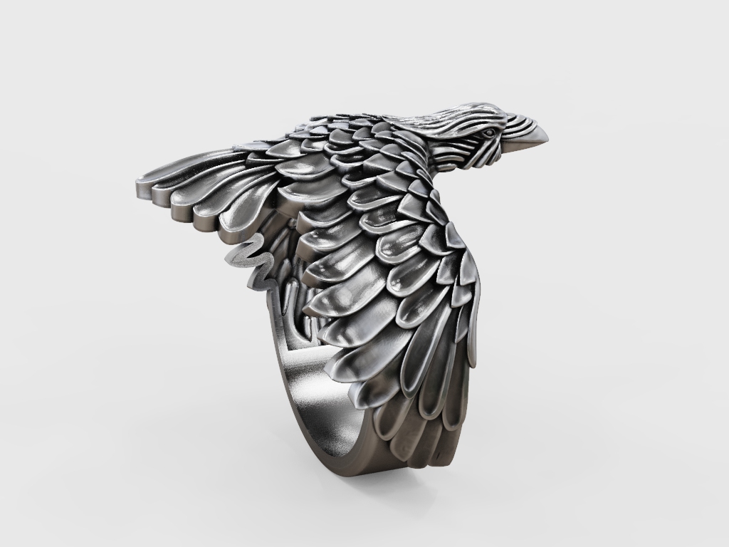 Raven Ring with Sculpted Feather Wings — view 7