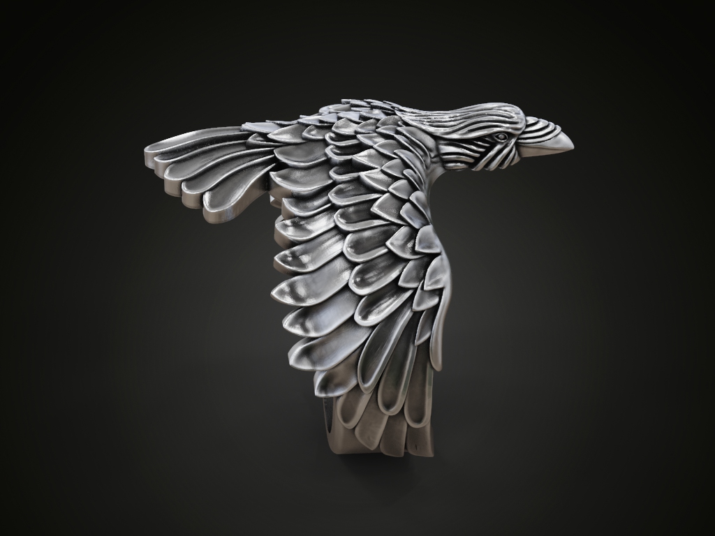 Raven Ring with Sculpted Feather Wings — view 4