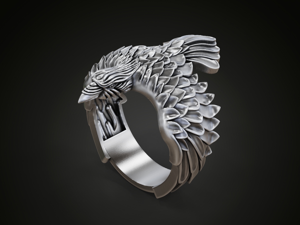 Raven Ring with Sculpted Feather Wings — view 2