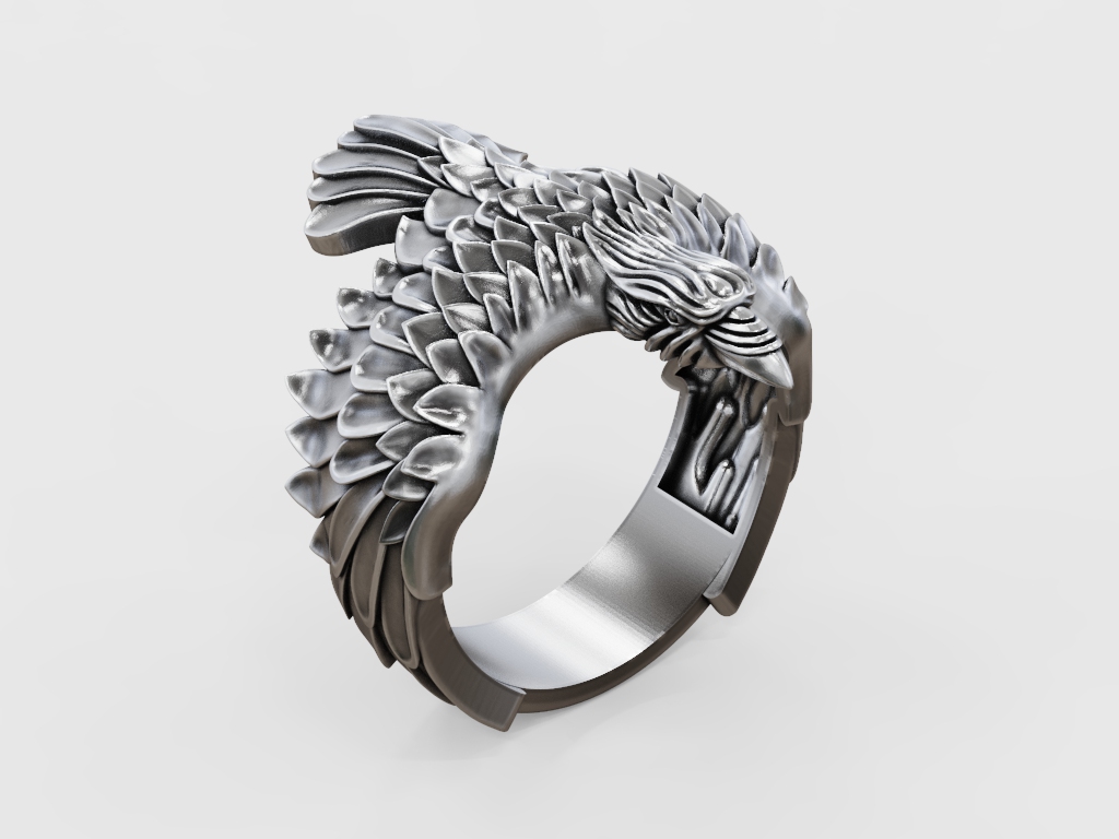 Raven Ring with Sculpted Feather Wings — view 6