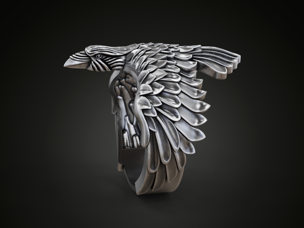 Raven Ring with Sculpted Feather Wings — view 3