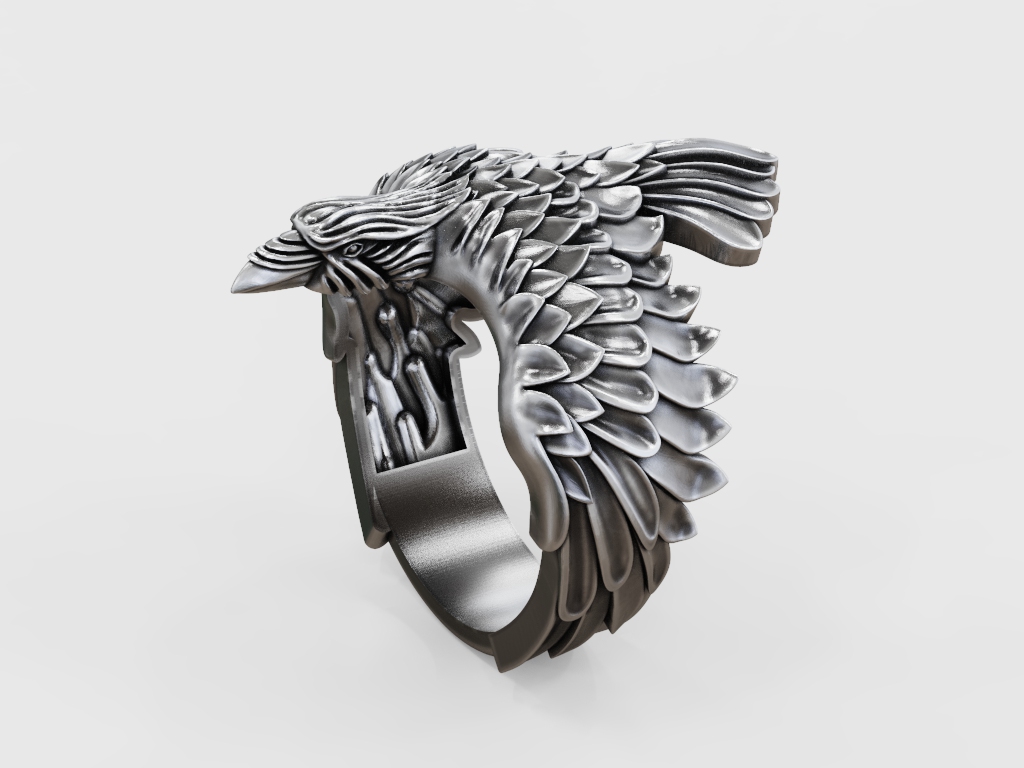 Raven Ring with Sculpted Feather Wings — view 5