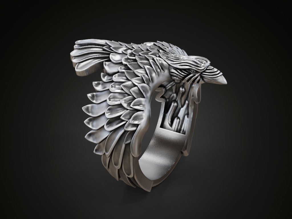 Raven Ring with Sculpted Feather Wings