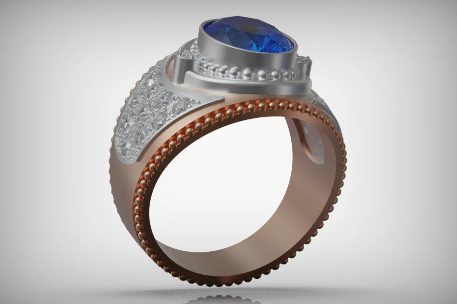 Oval Diamond Signet Ring with Flared Shoulders — view 2
