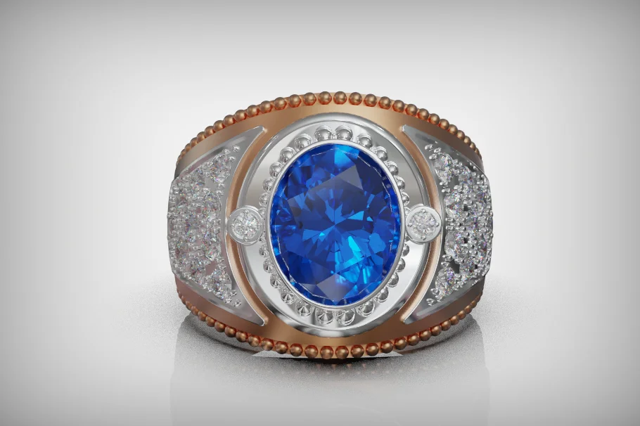 Oval Diamond Signet Ring with Flared Shoulders — view 4