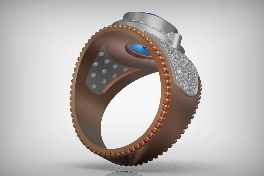 Oval Diamond Signet Ring with Flared Shoulders — view 3