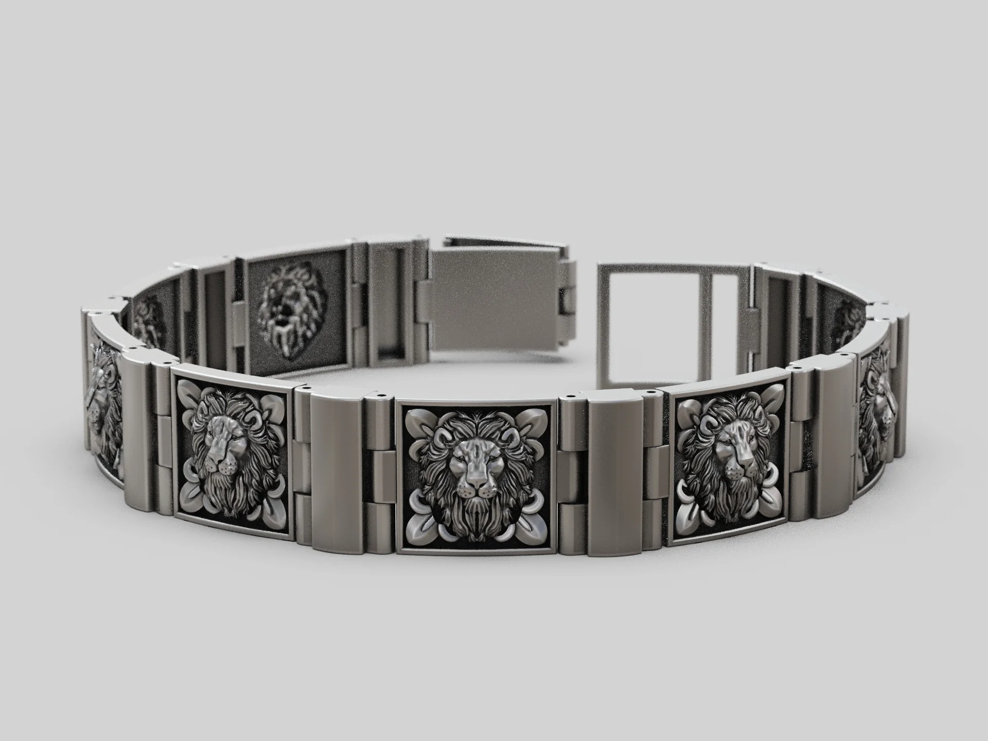 Regal Lion Head Bas-Relief Panel Bracelet — view 3