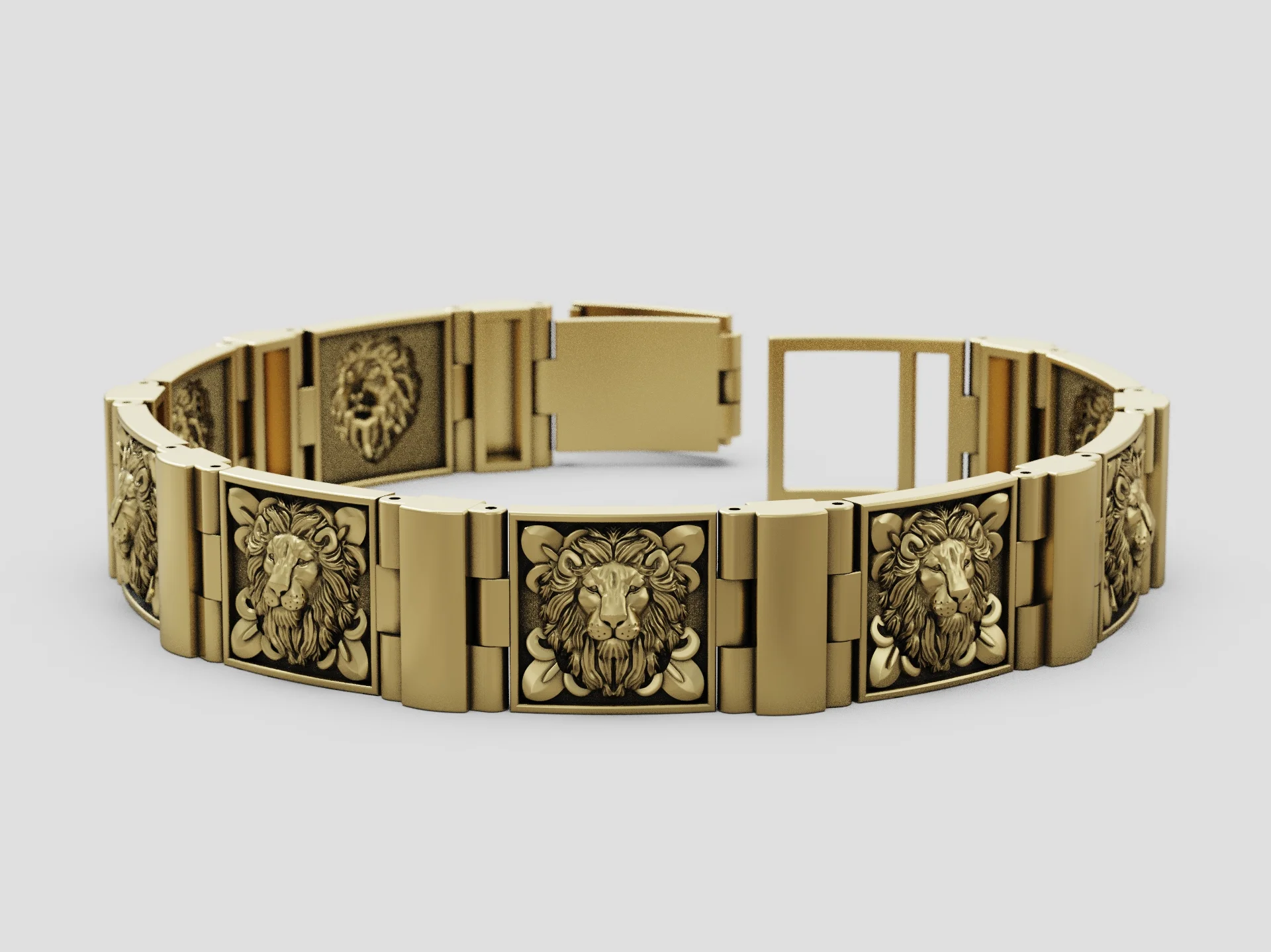 Regal Lion Head Bas-Relief Panel Bracelet — view 4