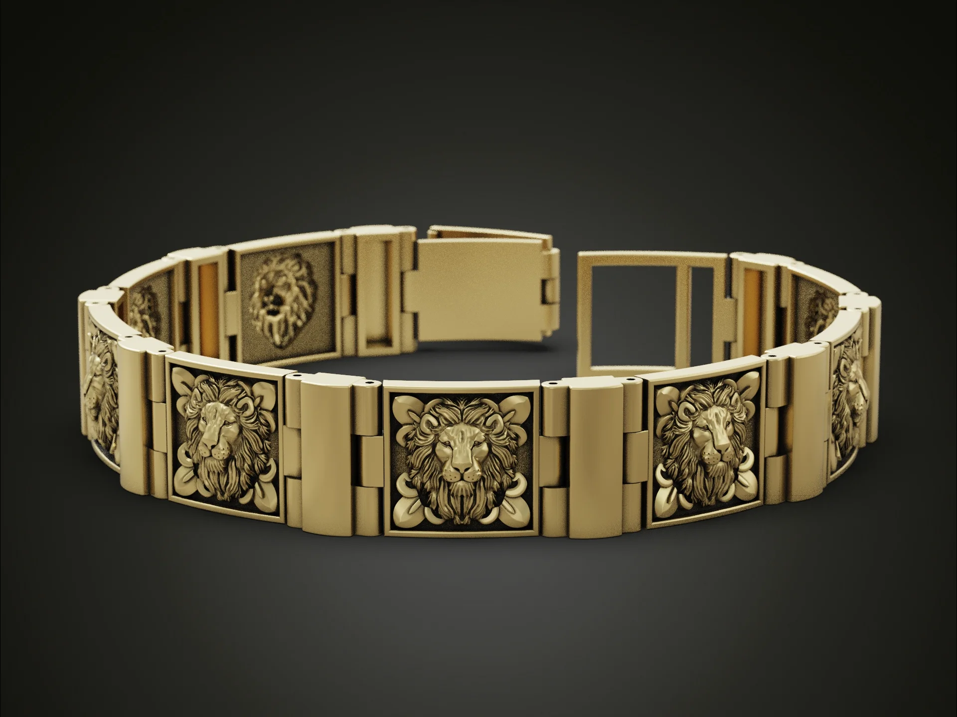 Regal Lion Head Bas-Relief Panel Bracelet — view 2