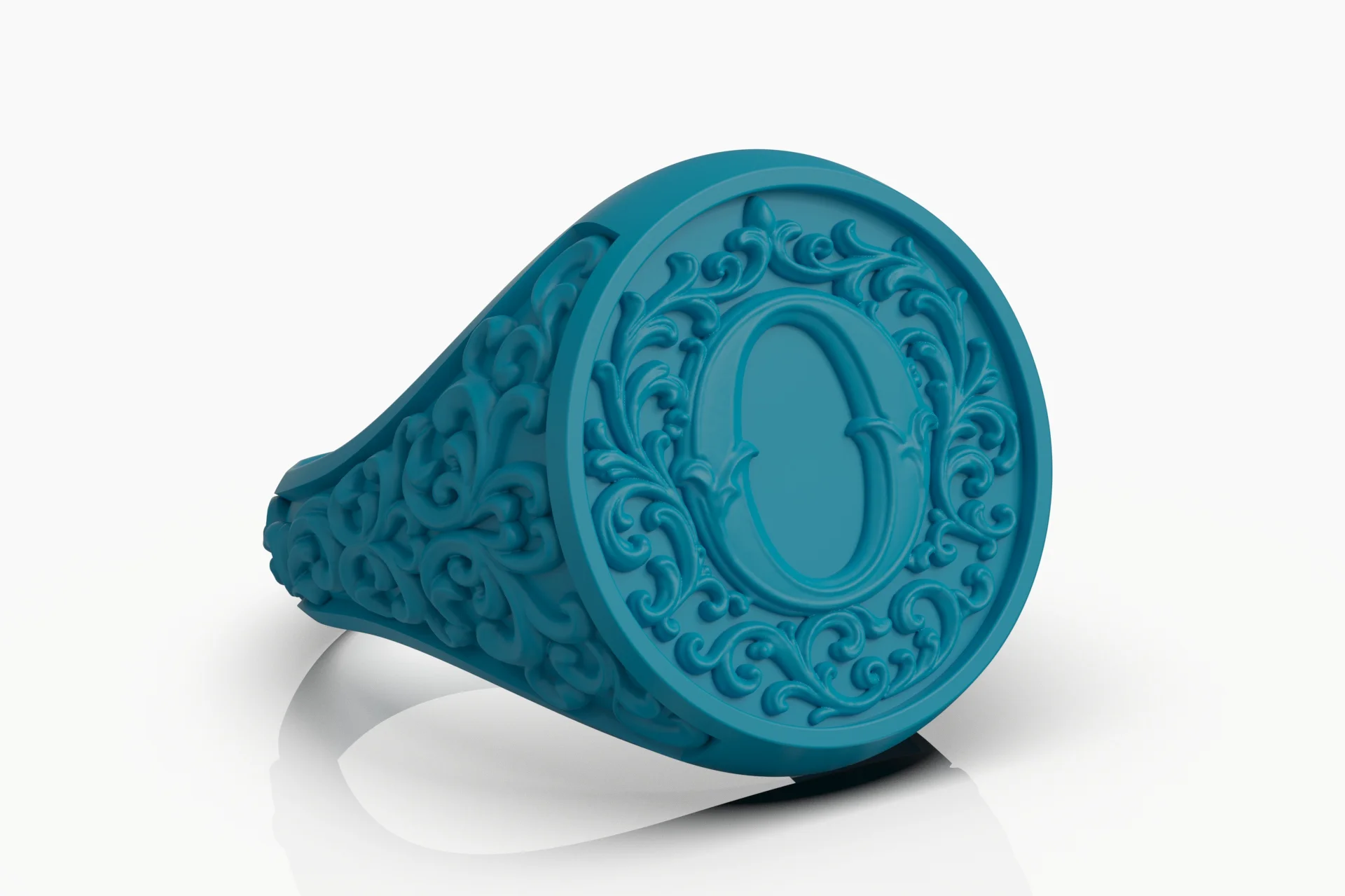 Ornate Acanthus Leaf Monogram 'O' Signet Ring — view 7