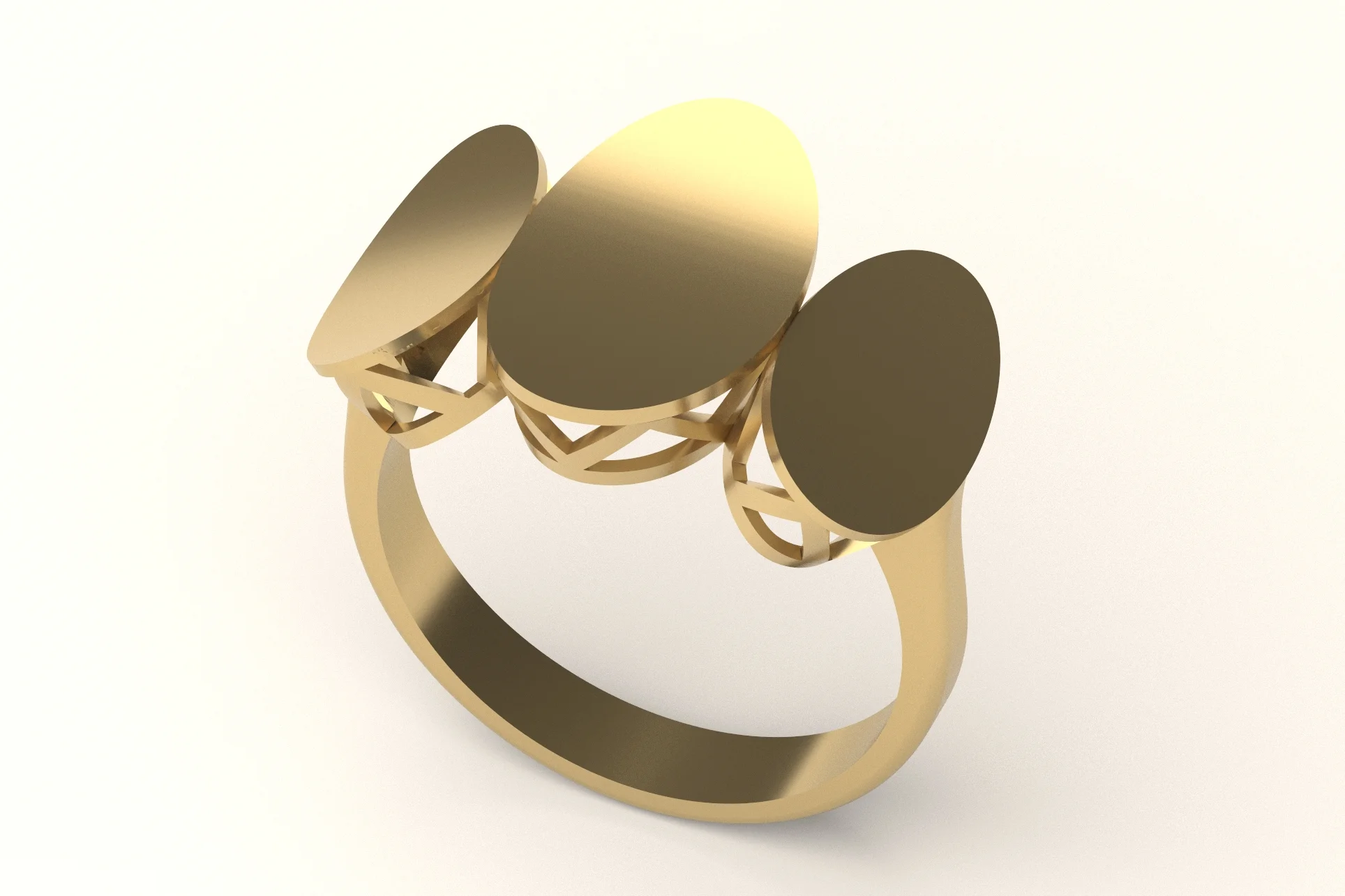 Triple Oval Disc Ring 3D Print Model 79 — view 1