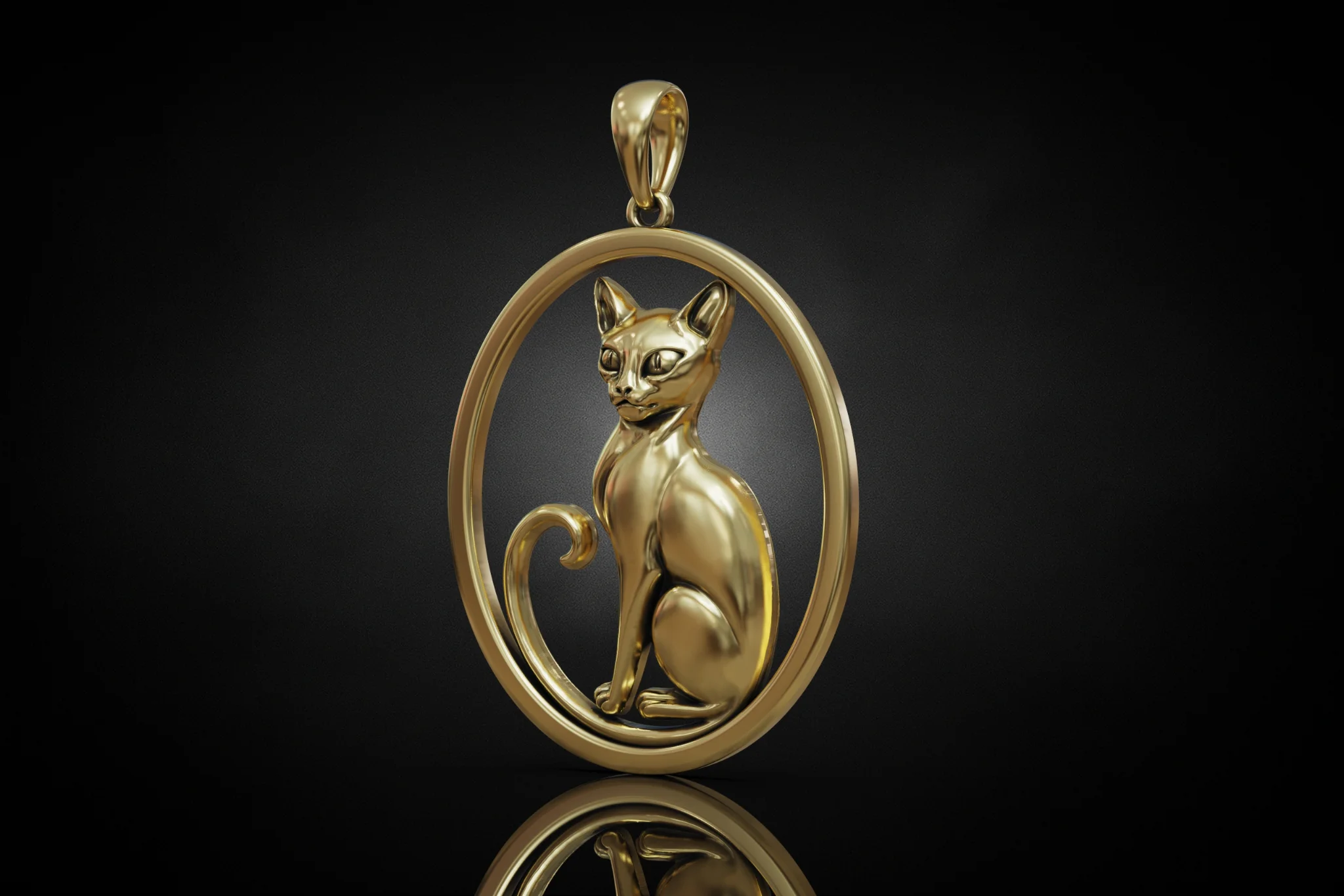 Elegant Stylized Seated Cat Pendant — view 3