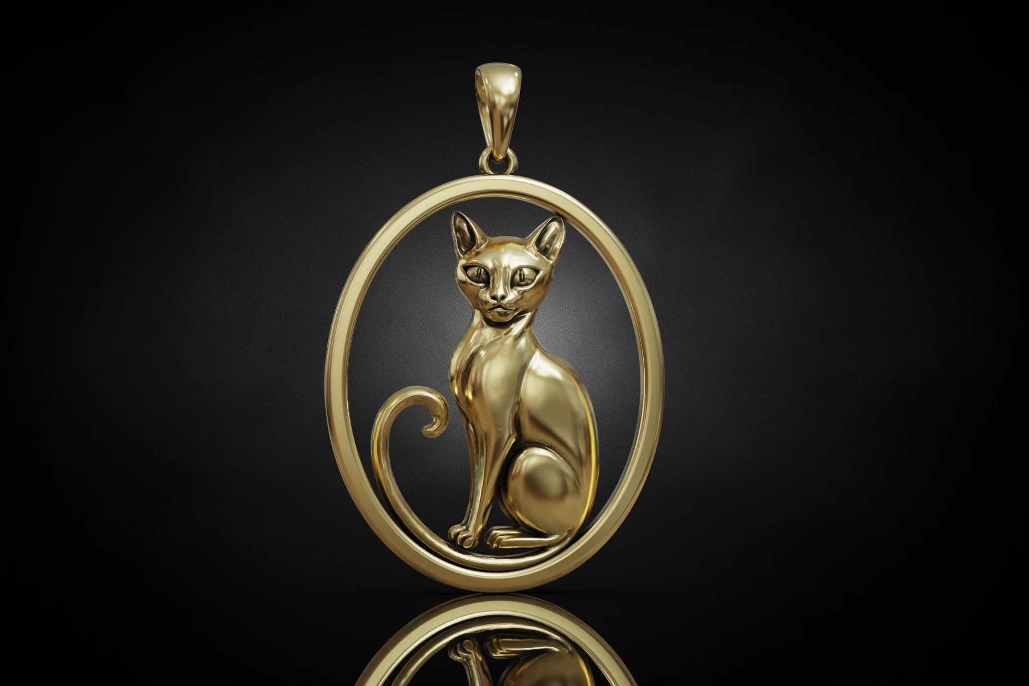 Elegant Stylized Seated Cat Pendant — view 2