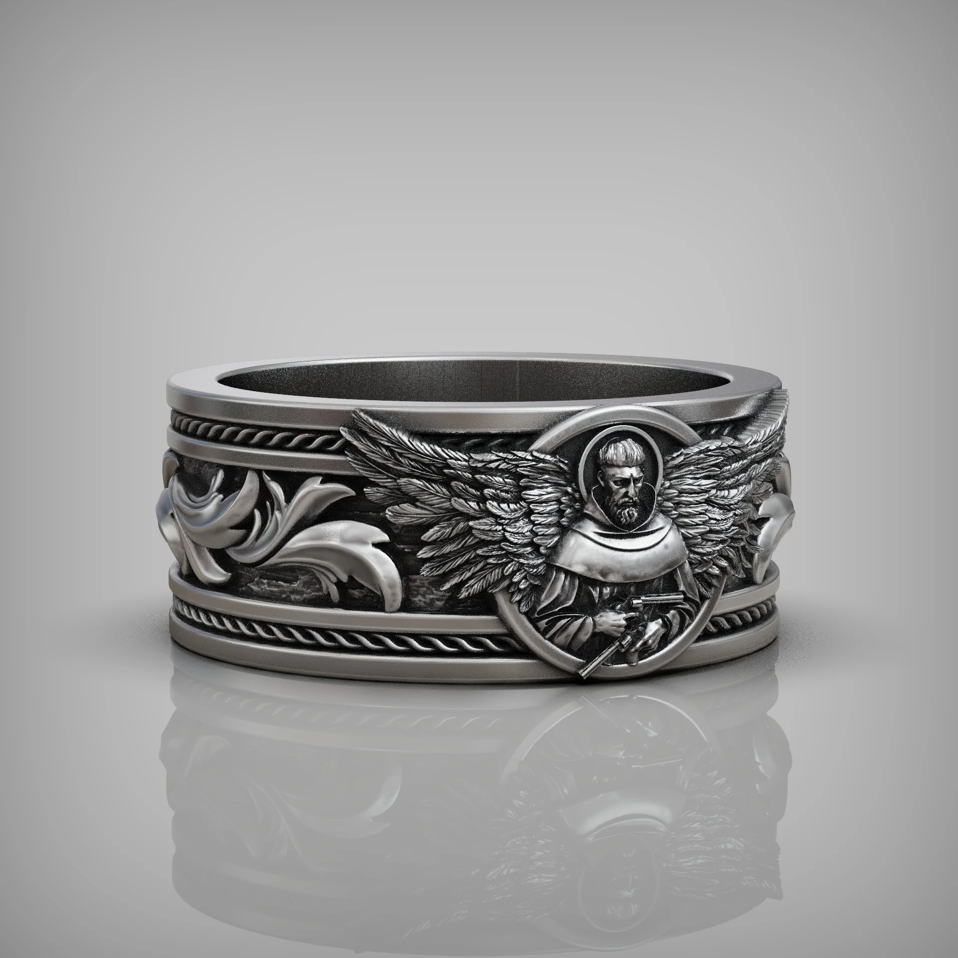 Ornate Archangel Guardian Band Ring — view 2