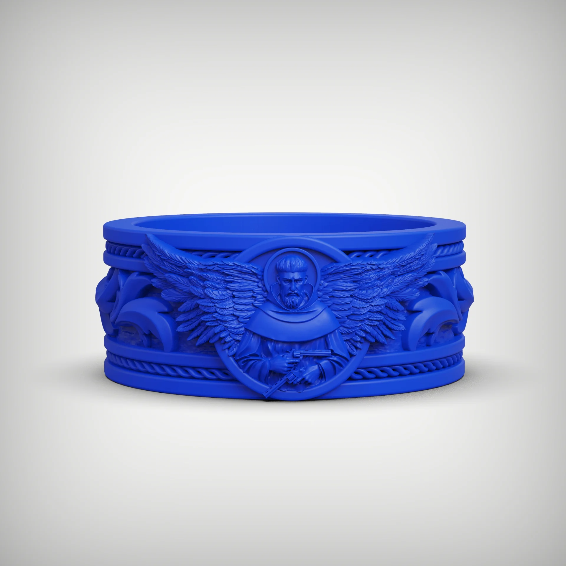 Ornate Archangel Guardian Band Ring — view 4