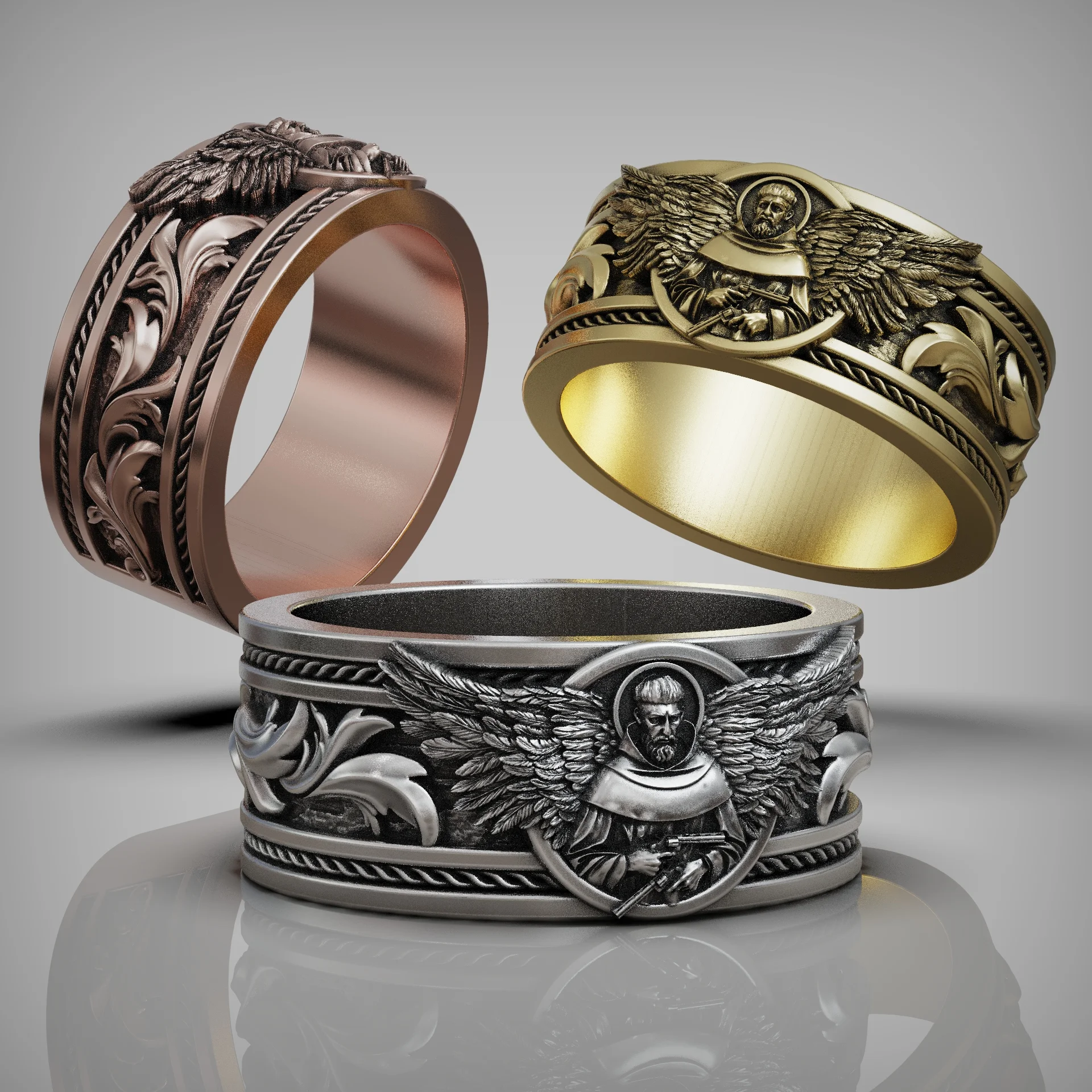 Ornate Archangel Guardian Band Ring