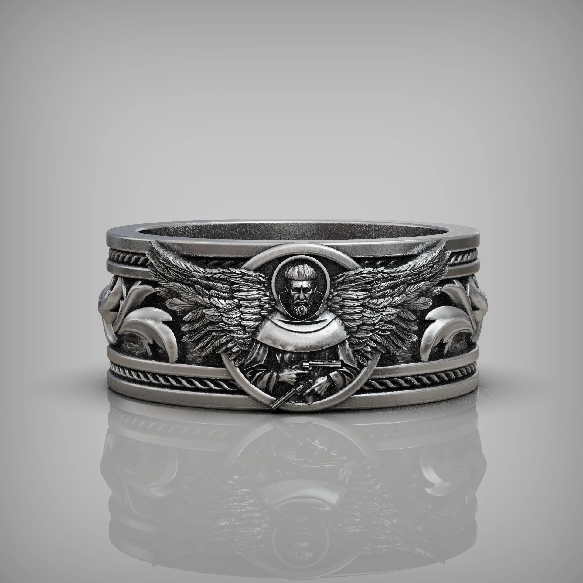 Ornate Archangel Guardian Band Ring — view 3