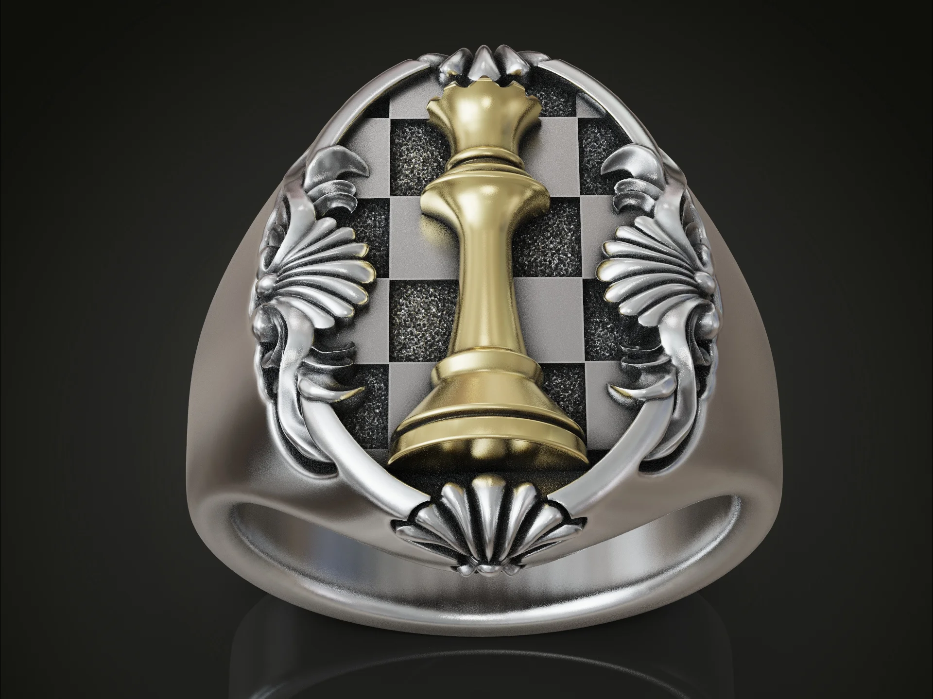 Ornate Chess Queen Piece Signet Ring — view 8