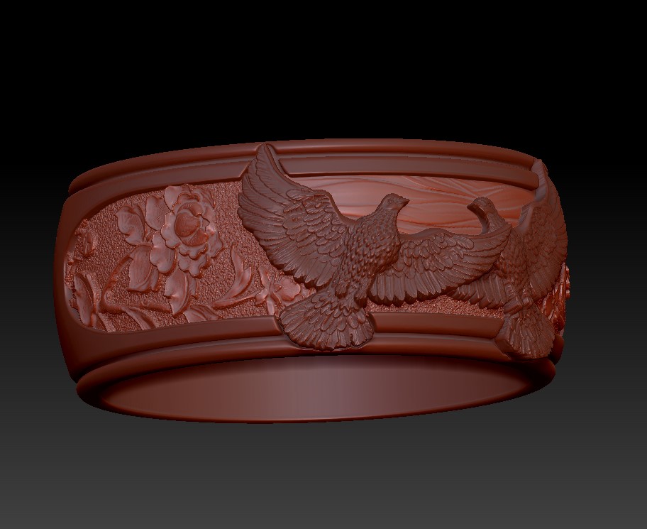 Sculpted Doves and Flowers Wide Band Ring — view 7