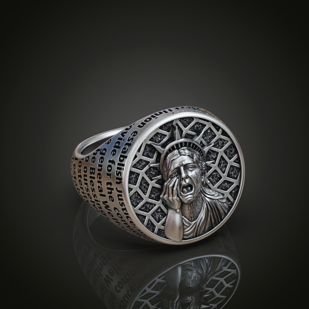 Crying Statue of Liberty Oval Signet Ring — view 6