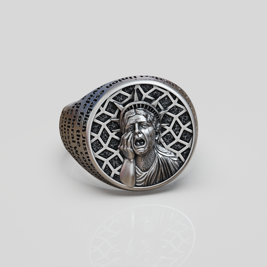 Crying Statue of Liberty Oval Signet Ring