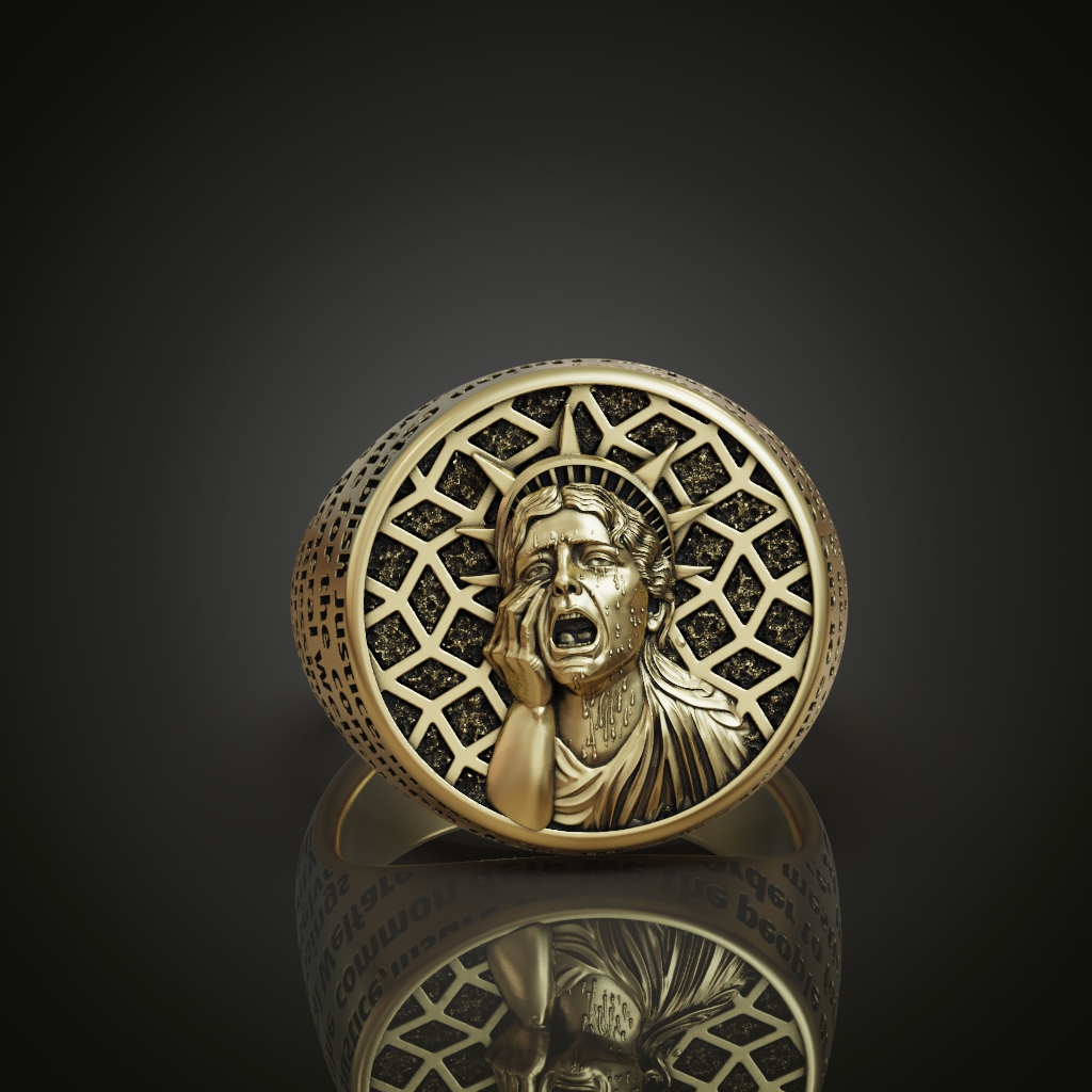 Crying Statue of Liberty Oval Signet Ring — view 7
