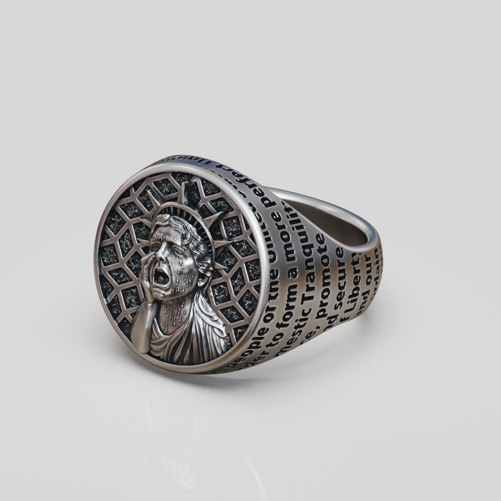Crying Statue of Liberty Oval Signet Ring — view 2
