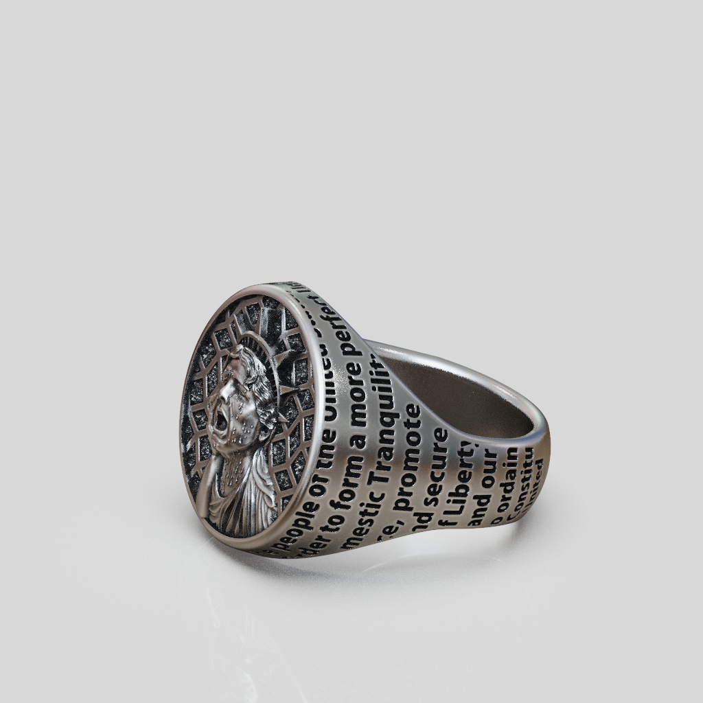 Crying Statue of Liberty Oval Signet Ring — view 5