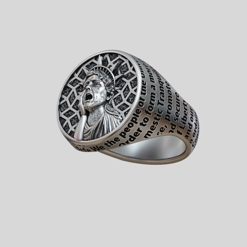 Crying Statue of Liberty Oval Signet Ring — view 3