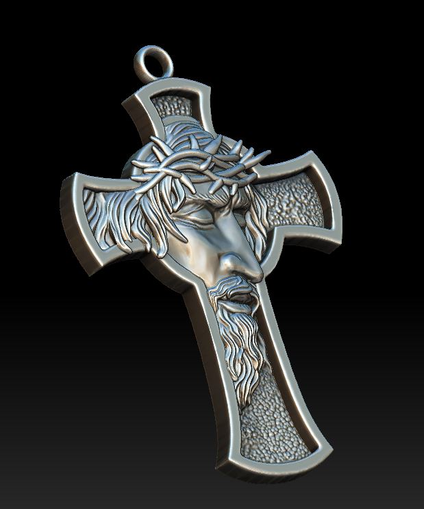 High Relief Jesus Christ Face Cross Pendant — view 6