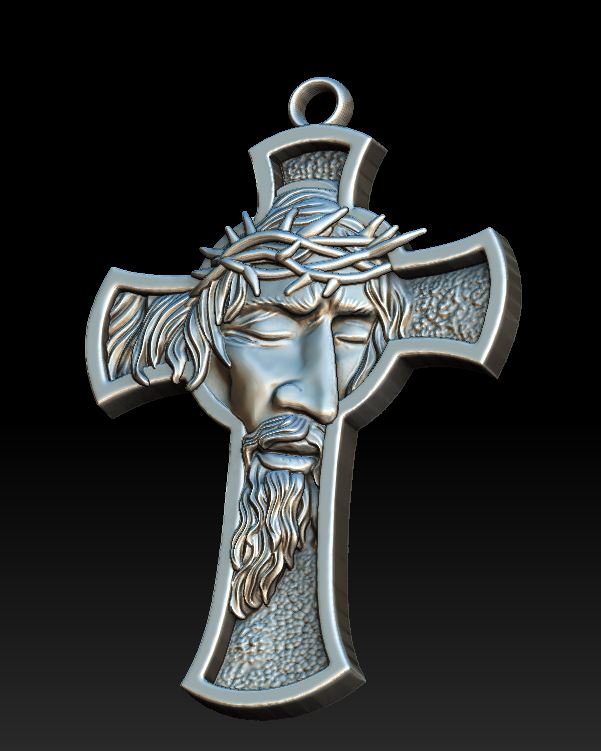 High Relief Jesus Christ Face Cross Pendant — view 7