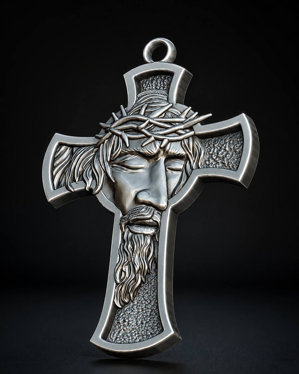 High Relief Jesus Christ Face Cross Pendant — view 2