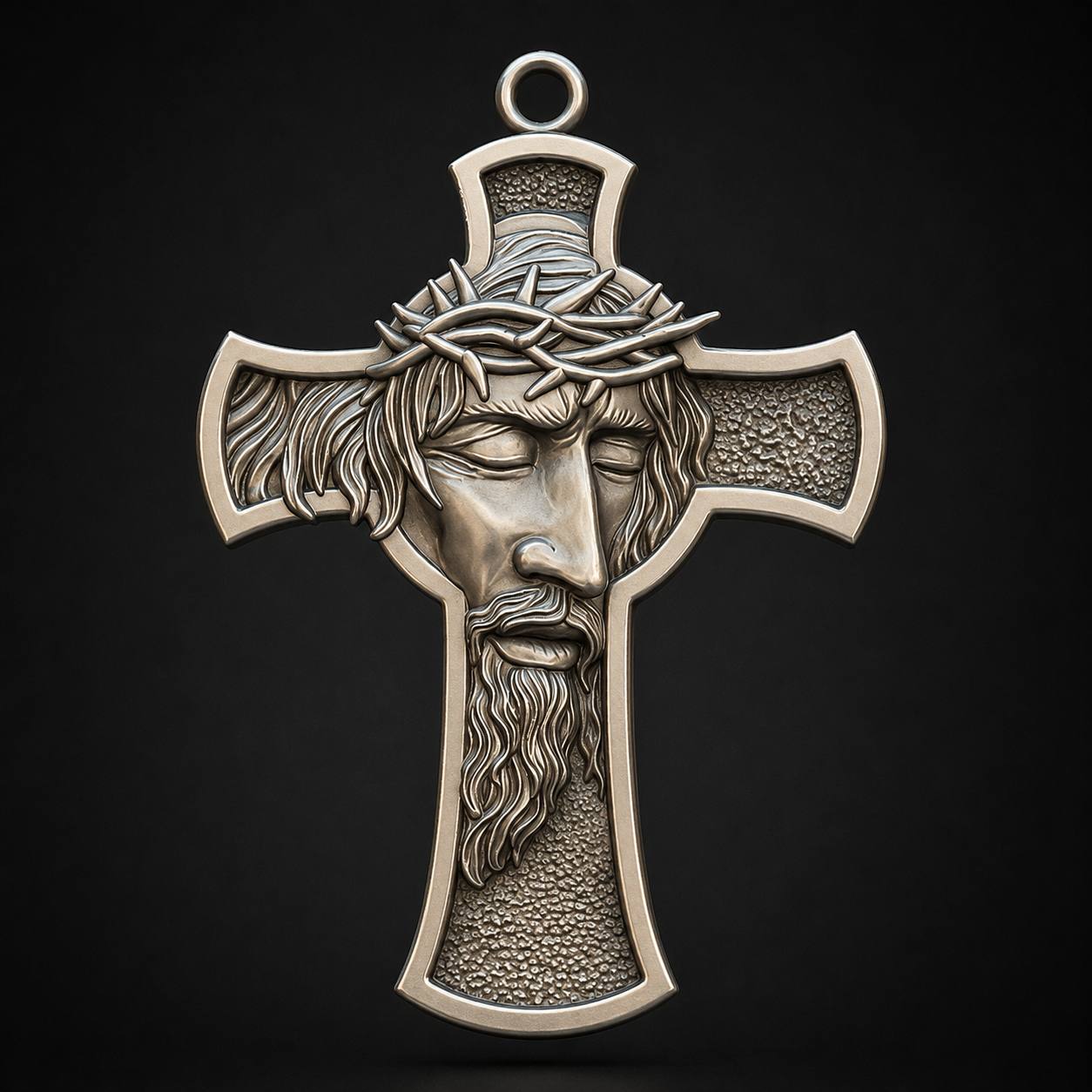 High Relief Jesus Christ Face Cross Pendant