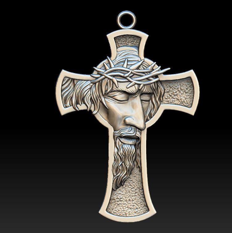 High Relief Jesus Christ Face Cross Pendant — view 4